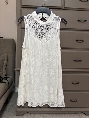 entro Cream Sleeveless Lace Mini Dress with Crochet Yoke